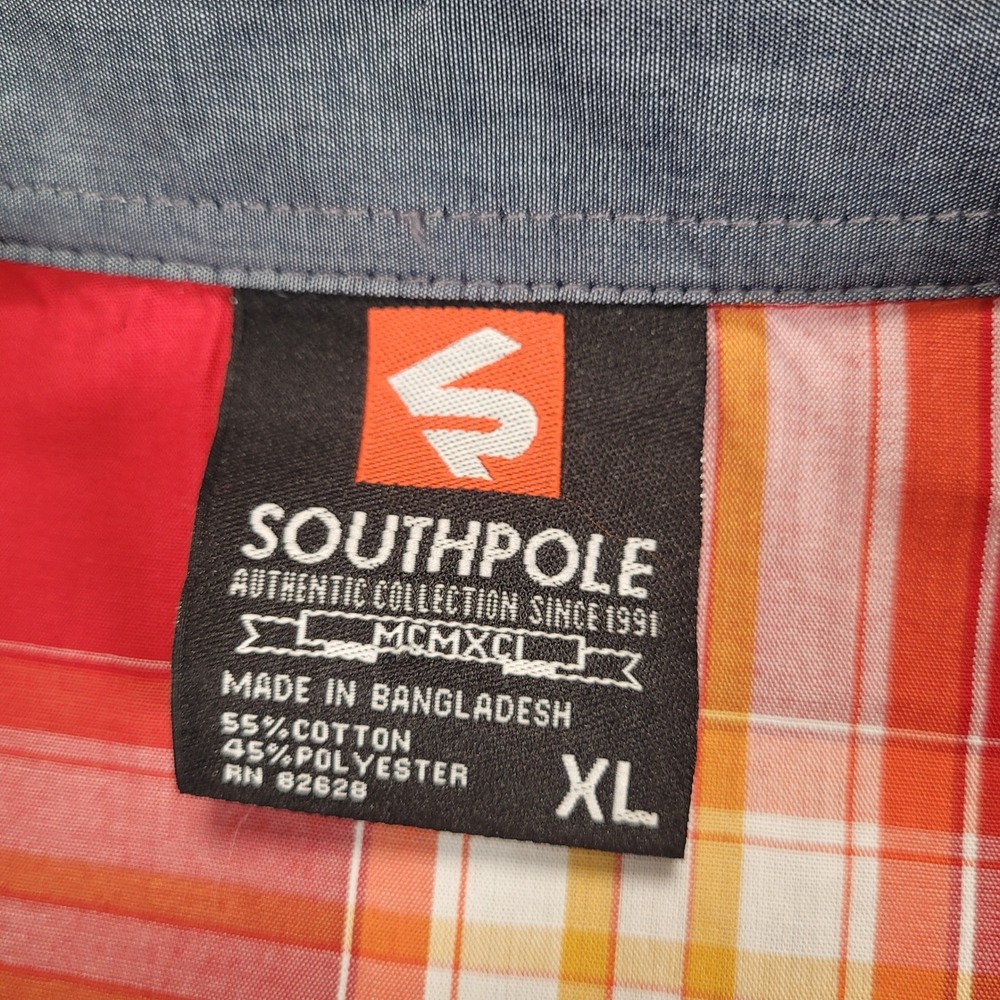 Southpole Mens XL Plaid Button Up Shirt Short Sleeve Top Red New - Picture 2 of 11